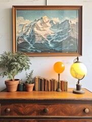 Vintage Mountain Landscape Print - Majestic Mountaintop Overlooks Wall Decor