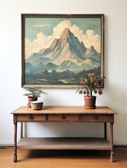 Peak Landscape: Vintage Mountaintop Overlooks, Majestic Wall Art Painting