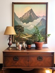 Peak Landscape: Majestic Mountaintop Overlooks Vintage Painting | Wall Art