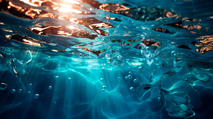 Fototapeta na wymiar underwater background with Blue Sun light