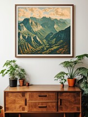 Majestic Mountaintop Wall Art: High Peak Vintage Landscape Overlooks Print