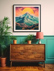 Majestic Mountaintop Overlooks Wall Art - Vintage Mountain Print with Landscape View