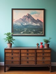 Majestic Mountaintop Overlooks, Vintage Art Print: Peak Landscape Wall Decor