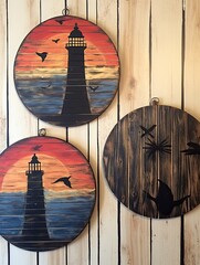 Vintage Nautical Lighthouse Silhouettes: Coastal View Wall Decor - Seaside Art