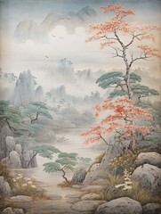 Serene Zen Garden: Vintage Japanese Art & Peaceful Landscape Canvas