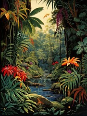 Tropical Rainforest Expeditions Print: Amazon Adventure Vintage Painting