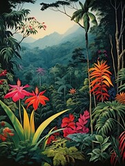 Vintage Painting Print: Tropical Rainforest Expeditions - Explore a Wild Jungle Scene