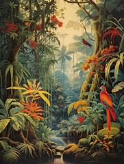 Vintage Art: Tropical Rainforest Expeditions - Captivating Jungle Scene for Expedition Decor