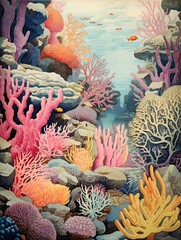 Obraz premium Vibrant Coral Reef Explorations: Ocean Wall Decor - Vintage Art of Marine Landscapes