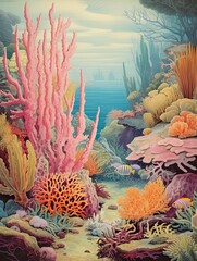 Fototapeta na wymiar Vibrant Coral Reef Explorations - Wall Canvas, Ocean Landscape, Vintage Art Print