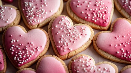 Pink Icing Heart Cookies - Neat Pattern of Shades and Textures, Valentine's Day Concept