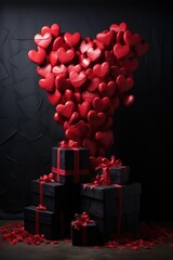 Cascading Red Paper Hearts - Dramatic Display in Heart Box, Valentine's Day Concept