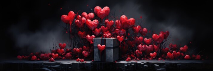 Cascading Red Paper Hearts - Dramatic Display in Heart Box, Valentine's Day Concept