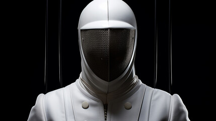 A fencing mask is the only equipment worn by a paper cut fencer, 3D-rendered - obrazy, fototapety, plakaty