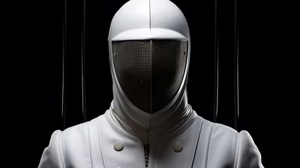 Foto op Plexiglas A fencing mask is the only equipment worn by a paper cut fencer, 3D-rendered © pjdesign