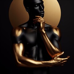 Fototapeta premium Black man with golden bodyart. 