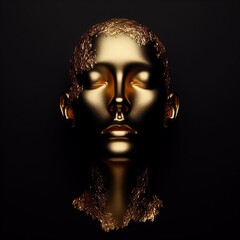 Golden man face on a black background. 3d render illustration. 