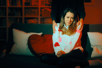 Stressed Woman Feeling Disgusted by Advances and Harassment. Abusive partner terrifying and...