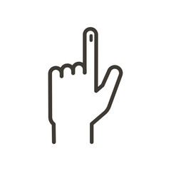 India voting indication vector icon: thin outline style of an inked index finger, representing the act of voting, commonly used in the context of Indian elections to signify voter participation