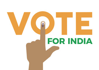 Vector text Vote for India with an inked index finger pointing to the 'O,' creatively symbolizing the act of voting and making a choice