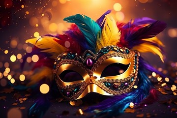 Luxury carnival masks in a magnificent fusion of elegance and exuberance adorned with colorful feathers. Masks of refined craftsmanship in an explosion of vivid colors.