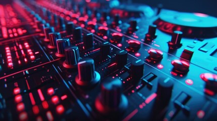 An audio oasis This footage showcases the hypnotic movement of DJ mixer s evoking a sense of relaxation and sensory stimulation