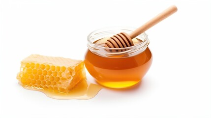 Honey. Jar full of fresh honey and honeycomb. High quality image.white background