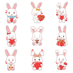 Set cute rabbit character vector illustration for your company or brand