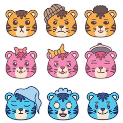 Set cute tiger vector illustration for your company or brand