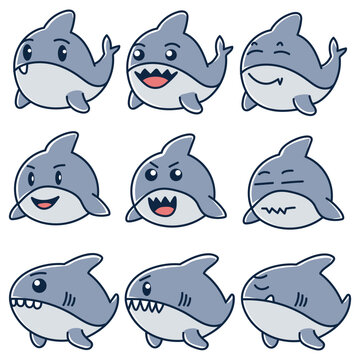 Set cute sharks vector illustration for your company or brand