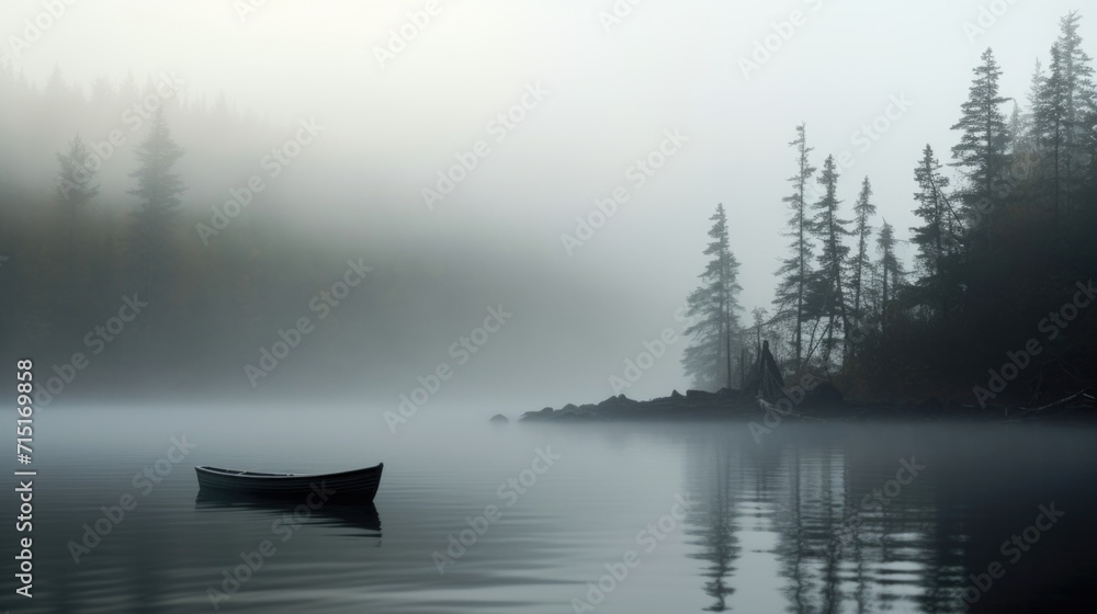 Poster shrouded in mystery the fog adds an eerie touch to the waters reflection, creating a mysterious and 