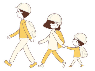 避難をする家族のイラスト