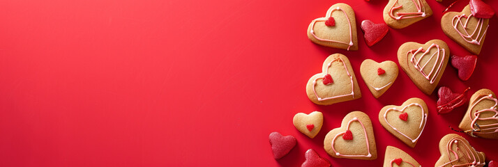heart shaped cookies on pastel background, generative AI - obrazy, fototapety, plakaty