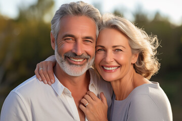 Fototapeta premium Portrait of happy middle aged couple looking at camera.