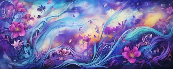 Fotobehang Colorful Watercolor Petal Swirls © Psykromia