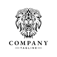 Bold, serious, simple (like a tribe symbol) lineart lion logo for marketing company. and it can be easily used on social media.