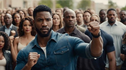 black history month , balck people portrait , black person holding their fist up - obrazy, fototapety, plakaty