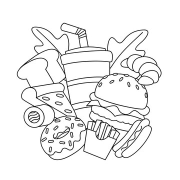 Fast Food line drawing cute icon illustration template