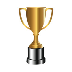 Trophy cup. Champion trophy, shiny golden cup sport award. Winner prize, champions realistic