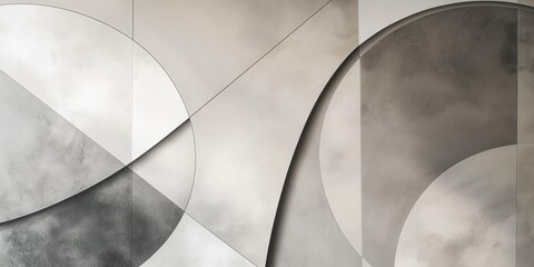 minimalist composition of intersecting lines and circles in shades of gray and white