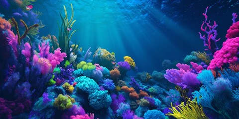 Fototapeta na wymiar underwater world with glowing coral reefs and vibrant marine life