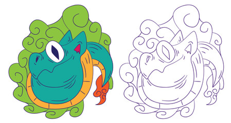 animal doodle illustration for coloring page drawing book