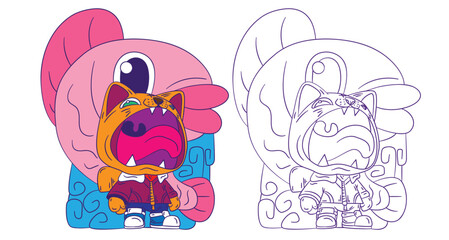 animal doodle illustration for coloring page drawing book