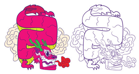 animal doodle illustration for coloring page drawing book