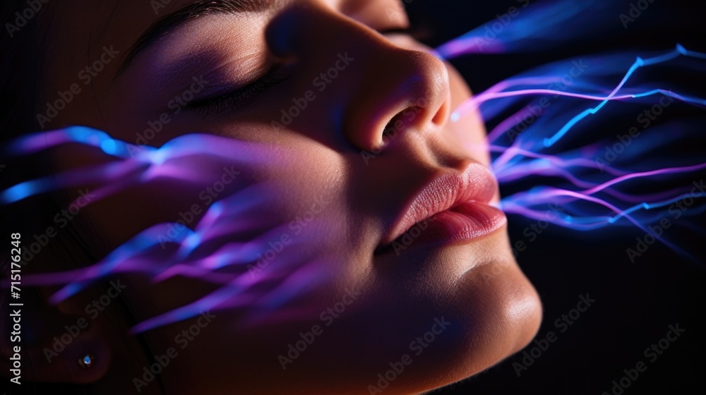 Poster a macro shot of a persons closed eyes during meditation, with visualization techniques highlighted a