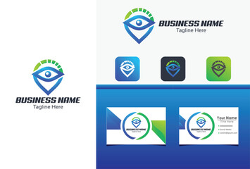 pin vision logo icon vector with business card concept