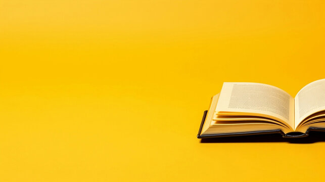 A book on the right on a yellow background. In the image there is only the book to the right of the yellow background