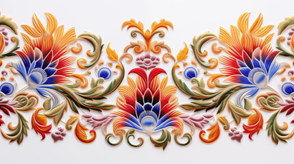 Fototapeta premium Colorful floral pattern on a white wall. AI Generative.