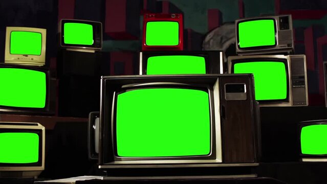 Green Screen Televisions, Old TVs Green Screen. Zoom In. You can replace green screen with the footage or picture you want with “Keying” effect in After Effects. 4K Resolution.