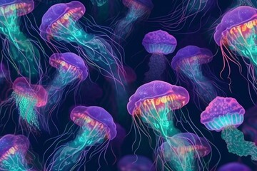 Seamless jellyfish pattern texture underwater world. Generative AI
